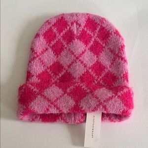 Anthropology Pink Argyle Beanie